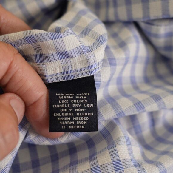 Hart Schaffner Marx Blue Purple‎ Check Medium Collared Dress Shirt Long Sleeve - Picture 10 of 10